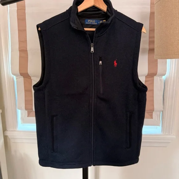 Men’s Polo Ralph Lauren Navy Fleece Mockneck Vest - Picture 3 of 8